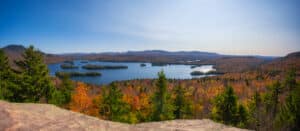Panoramic overlook of Blue Mountain lake near the Adirondacks in New York